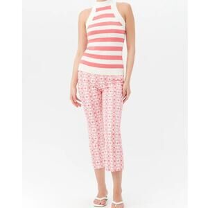 Trina Turk Geometric Kick Flare Pants 6 White Red NWOT